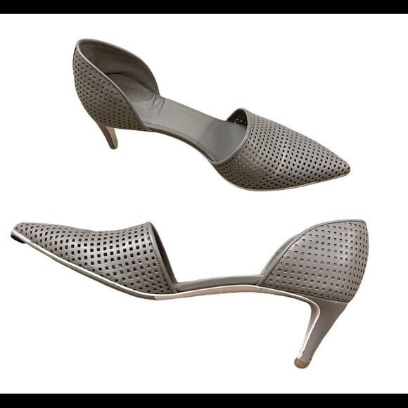 Vince Aurelian Perforated Leather D'orsay Heel Gray 10 - Picture 1 of 6